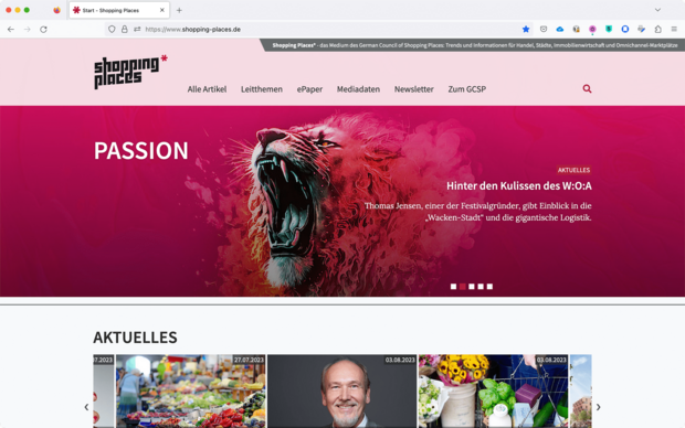 Screenshot: Referenz Website News-Portal Shopping-Places